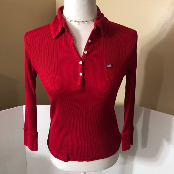 Polo Ralph Lauren Tops - Ralph Lauren Polo Jeans Red 3/4 Sleeve Shirt Sz S